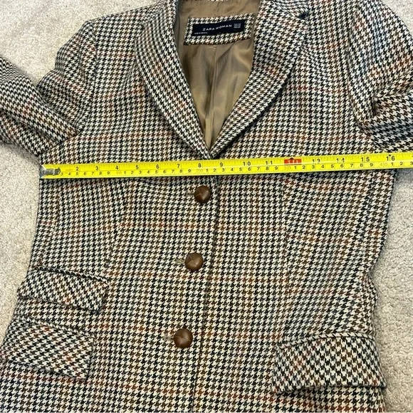 Zara tan brown houndstooth check plaid single breasted button front blazer Sz XS - Picture 11 of 15